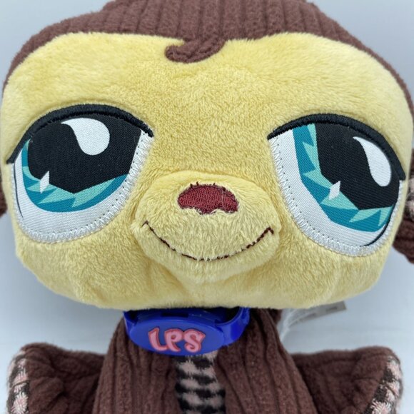 Littlest Pet Shop VIP Brown Monkey Plush Stuffed Animal 2007 Hasbro LPS Collar - Picture 2 of 14